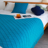 NNEAGS Blue Diamond Pattern Knitted Throw Blanket Warm Cozy Woven Cover Couch Bed Sofa Home Decor with Tassels