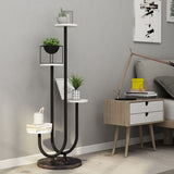NNEAGS U Shaped Plant Stand Round Flower Pot Tray Living Room Balcony Display Black Metal Decorative Shelf