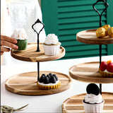 NNEAGS 15cm 2 Tier  Brown Round Wooden Acacia Dessert Tray Cake Snacks Cupcake Stand Buffet Serving Countertop Decor