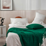 NNEAGS Green Diamond Pattern Knitted Throw Blanket Warm Cozy Woven Cover Couch Bed Sofa Home Decor with Tassels