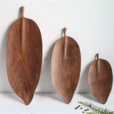 NNEAGS Set of 2 Walnut Leaf Shape Wooden Tray Food Charcuterie Serving Board Paddle Centerpiece Home Decor