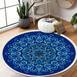 NNEAGS 90cm Blue Mandala Round Carpet for Living Room Bedroom Anti-slip Doormat, Home Decor