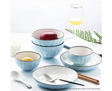 NNEAGS Blue Japanese Style Ceramic Dinnerware Crockery Soup Bowl Plate Server Kitchen Home Decor Set of 9