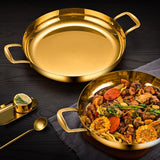 NNEAGS 28cm Flat Base Seafood Dry Pot in Elegant Gold Color with Durable for Kitchen Essential