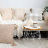 NNEAGS 2X 50CM Beige Pillow Plush Sofa Cushion, Soft Fabric, Modern Couch Velvet, Decorative Throw Pillow