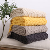 NNEAGS 2X Beige Diamond Pattern Knitted Throw Blanket Warm Cozy Woven Cover Couch Bed Sofa Home Decor with Tassels