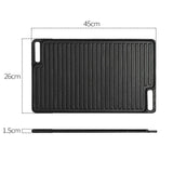 NNEAGS 45cm Rectangular Cast Iron Portable Fry BBQ Grill Plate Cooking Pan Tray with Handle
