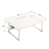 NNEAGS White Portable Bed Table Adjustable Folding Mini Desk With Mini Drawer and Cup-Holder Home Decor