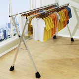 NNEAGS 2X 2.4m Portable Standing Clothes Drying Rack Foldable Space-Saving Laundry Holder 3 Poles