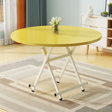 NNEAGS Yellow Dining Table Portable Round Surface Space Saving Folding Desk Home Decor