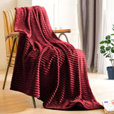 NNEAGS Burgundy Throw Blanket Warm Cozy Striped Pattern Thin Flannel Coverlet Fleece Bed Sofa Comforter