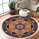 NNEAGS 2X 90cm Round Mandala Ethnic Style Round Carpet, Anti-slip Doormat, Home Decor