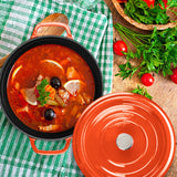 NNEAGS Cast Iron 24cm Enamel Porcelain Stewpot Casserole Stew Cooking Pot With Lid 3.6L Orange