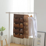 NNEAGS 2X Coffee Double Sided Hanging Storage Bag Underwear Bra Socks Mesh Pocket Hanger Home Organiser