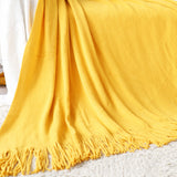 NNEAGS Yellow Acrylic Knitted Throw Blanket Solid Fringed Warm Cozy Woven Cover Couch Bed Sofa Home Decor