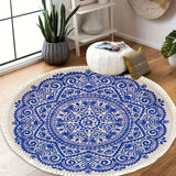 NNEAGS 120cm Mandala Round Tapestry Indian Area Rug for Living Room Lounge, Anti-slip Doormat, Home Decor