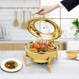 NNEAGS Gold Plated Stainless Steel Round Chafing Dish Tray Buffet Cater Food Warmer Chafer with Top Lid