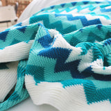NNEAGS 2X 170cm Blue Zigzag Striped Throw Blanket Acrylic Wave Knitted Fringed Woven Cover Couch Bed Sofa Home Decor