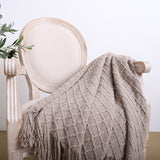NNEAGS 2X Coffee Diamond Pattern Knitted Throw Blanket Warm Cozy Woven Cover Couch Bed Sofa Home Decor with Tassels