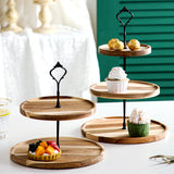 NNEAGS 15cm 2 Tier  Brown Round Wooden Acacia Dessert Tray Cake Snacks Cupcake Stand Buffet Serving Countertop Decor