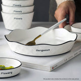 NNEAGS Diamond Pattern Ceramic Dinnerware Crockery Soup Bowl Plate Server Kitchen Home Decor Set of 8