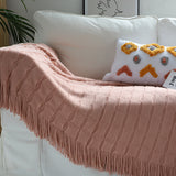 NNEAGS Pink Textured Knitted Throw Blanket Warm Cozy Woven Cover Couch Bed Sofa Home Decor with Tassels
