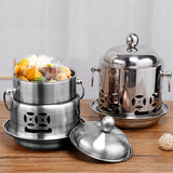 NNEAGS 2X Stainless Steel Mini Asian Buffet Hot Pot Single Person Shabu Alcohol Stove Burner with Lid