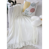 NNEAGS 2X White Acrylic Knitted Throw Blanket Solid Fringed Warm Cozy Woven Cover Couch Bed Sofa Home Decor