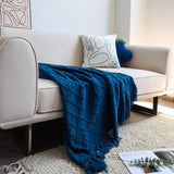 NNEAGS Royal Blue Diamond Pattern Knitted Throw Blanket Warm Cozy Woven Cover Couch Bed Sofa Home Decor with Tassels