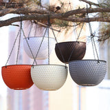 NNEAGS 2X White Small Hanging Resin Flower Pot Self Watering Basket Planter Outdoor Garden Decor