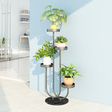 NNEAGS U Shaped Plant Stand Round Flower Pot Tray Living Room Balcony Display Black Metal Decorative Shelf