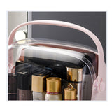 NNEAGS 3 Tier Pink Countertop Makeup Cosmetic Storage Organiser Skincare Holder Jewelry Storage Box with Handle