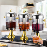NNEAGS Triple Head 24L Stainless Steel Dispenser Beverage Juicer Transparent Commercial Drink Container Jug with Gold Accents