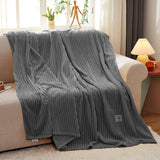 NNEAGS GreyThrow Blanket Warm Cozy Striped Pattern Thin Flannel Coverlet Fleece Bed Sofa Comforter