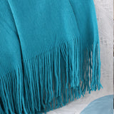 NNEAGS Blue Acrylic Knitted Throw Blanket Solid Fringed Warm Cozy Woven Cover Couch Bed Sofa Home Decor