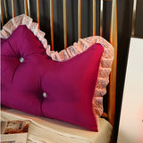 NNEAGS 4X 120cm Burgundy Princess Bed Pillow Headboard Backrest Bedside Tatami Sofa Cushion with Ruffle Lace Home Decor