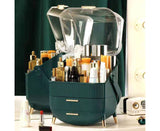 NNEAGS Green Cosmetic Jewelry Storage Organiser with Antler LED Light Mirror Tabletop Vanity Set