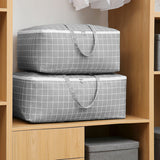 NNEAGS 2X Grey Plaid Large Storage Luggage Bag Double Zipper Foldable Travel Organiser Essentials