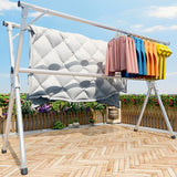 NNEAGS 2X 2.4m Portable Standing Clothes Drying Rack Foldable Space-Saving Laundry Holder 3 Poles