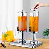 NNEAGS 6L Dual Silver Stainless Steel Beverage Dispenser Ice Cylinder Clear Juicer Hot Cold Water Jug