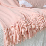 NNEAGS Pink Acrylic Knitted Throw Blanket Solid Fringed Warm Cozy Woven Cover Couch Bed Sofa Home Decor