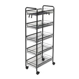 NNEAGS 5 Tier Steel Black Bee Mesh Kitchen Cart Multi-Functional Shelves Portable Storage Organizer with Wheels