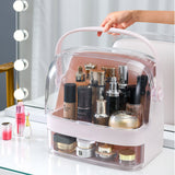 NNEAGS 2 Tier Pink Countertop Makeup Cosmetic Storage Organiser Skincare Holder Jewelry Storage Box with Handle
