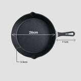 NNEAGS 26cm Round Cast Iron Frying Pan Skillet Steak Sizzle Platter with Handle