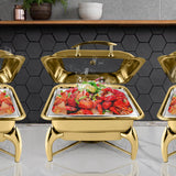 NNEAGS Gold Plated Stainless Steel Square Chafing Dish Tray Buffet Cater Food Warmer Chafer with Top Lid