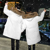 NNEAGS abbee White Large Winter Fur Hooded Thick Overcoat Jacket Stylish Lightweight Quilted Warm Puffer Coat