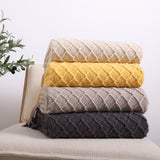 NNEAGS 2X Beige Diamond Pattern Knitted Throw Blanket Warm Cozy Woven Cover Couch Bed Sofa Home Decor with Tassels