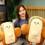 NNEAGS 48cm Smiley Face Toast Bread Cushion Stuffed Car Seat Plush Cartoon Back Support Pillow Home Decor