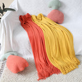 NNEAGS 2X Orange Acrylic Knitted Throw Blanket Solid Fringed Warm Cozy Woven Cover Couch Bed Sofa Home Decor