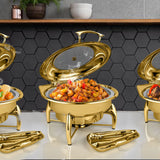 NNEAGS 2X Gold Plated Stainless Steel Round Chafing Dish Tray Buffet Cater Food Warmer Chafer with Top Lid